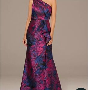 Adrianna Papell Asymmetrical Pink and Purple Gown for Prom